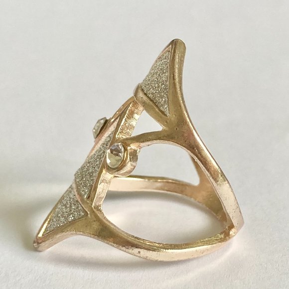 Rose Gold Cubic Zirconia Cocktail Ring Boho Art Deco Size 7 Plated Statement - Picture 7 of 12